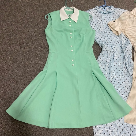 SOLD! 5❤️TRUE Vintage dress.small.medium.large orange white blue short - Picture 5 of 12